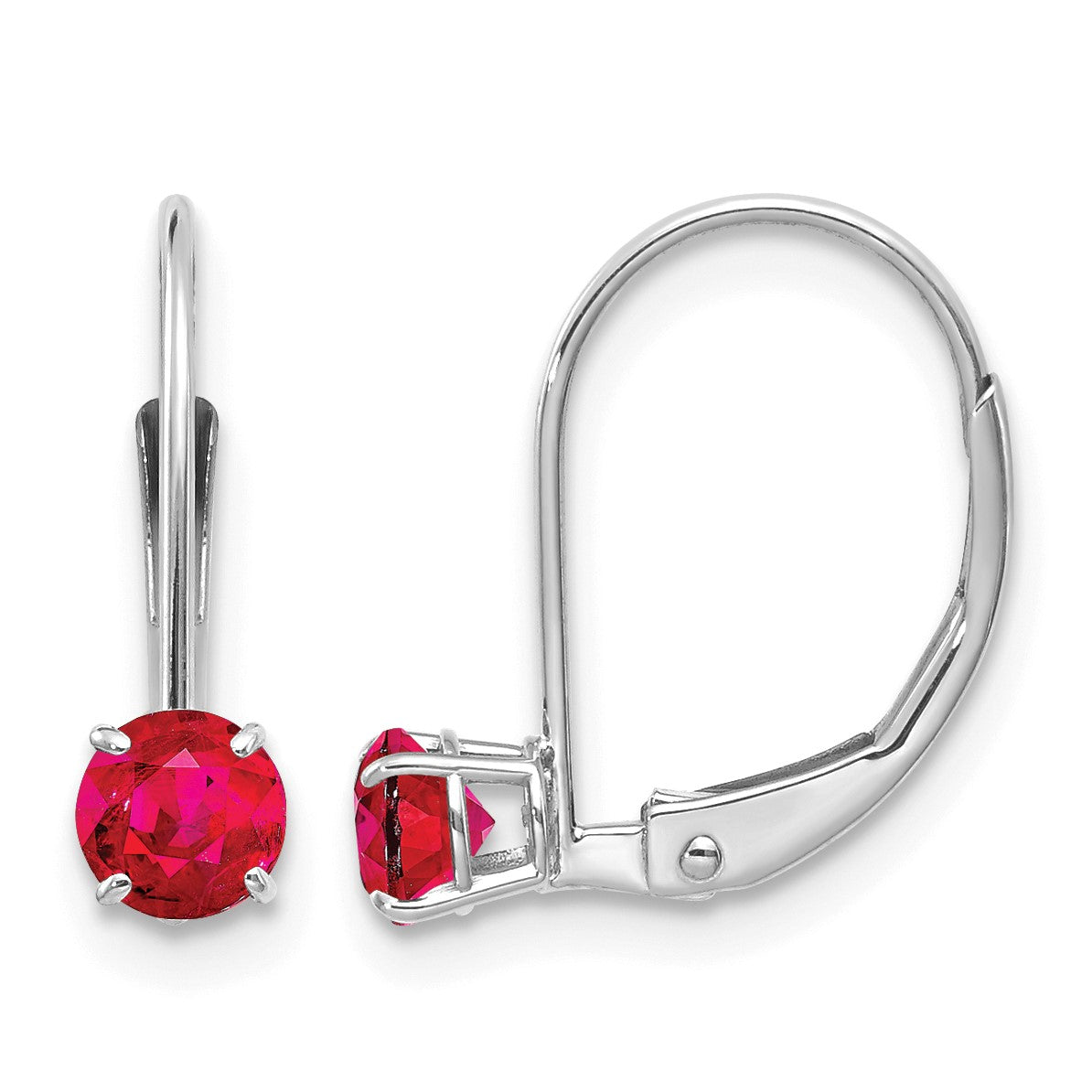 14k White Gold 4mm Round July/Ruby Leverback Earrings