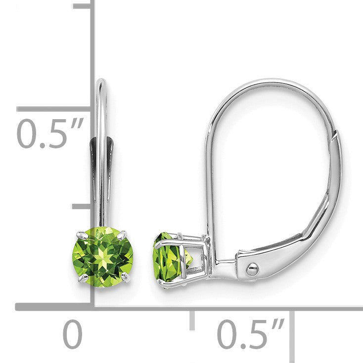 14k White Gold 4mm Round August/Peridot Leverback Earrings