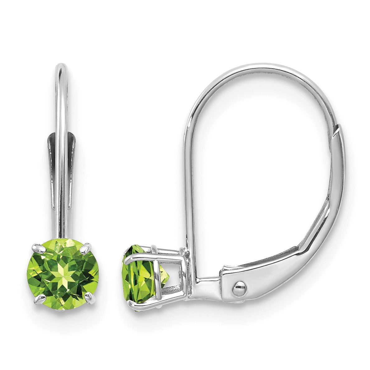 14k White Gold 4mm Round August/Peridot Leverback Earrings