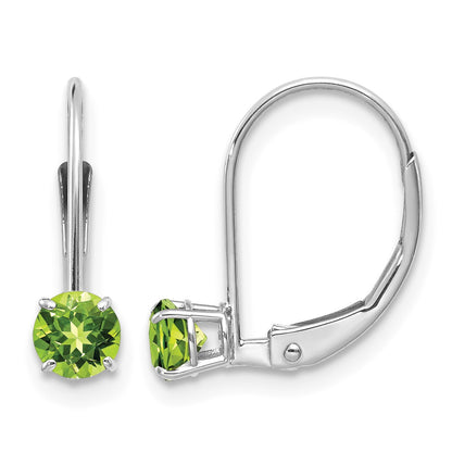14k White Gold 4mm Round August/Peridot Leverback Earrings
