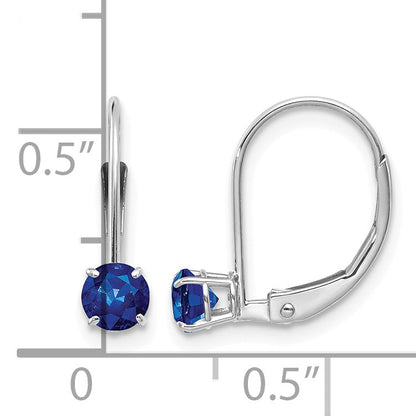 14k White Gold 4mm Round September/Sapphire Leverback Earrings