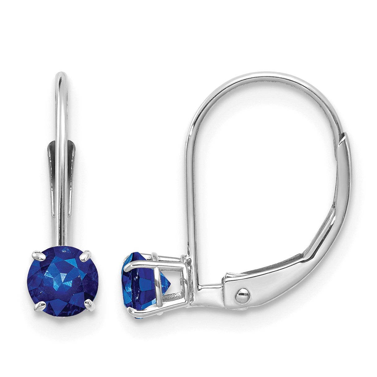 14k White Gold 4mm Round September/Sapphire Leverback Earrings
