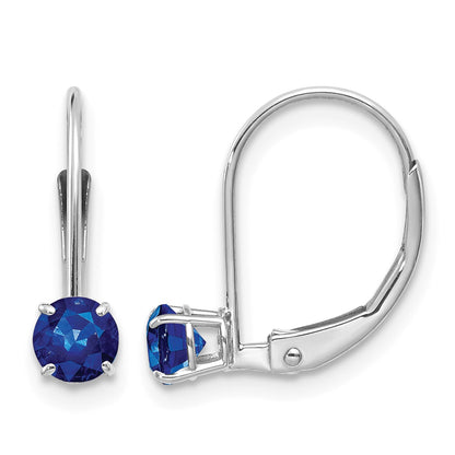 14k White Gold 4mm Round September/Sapphire Leverback Earrings