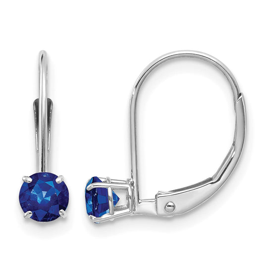 14k White Gold 4mm Round September/Sapphire Leverback Earrings