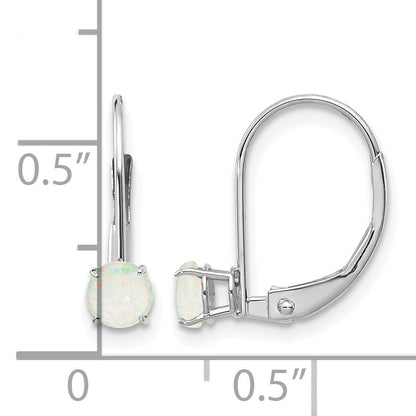 14k White Gold 4mm Round October/Opal Leverback Earrings