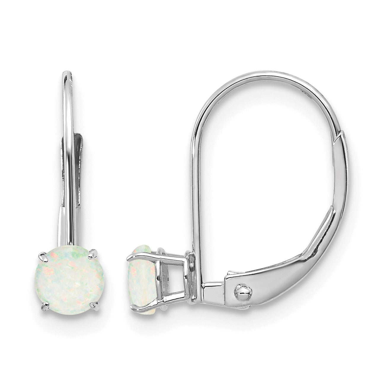 14k White Gold 4mm Round October/Opal Leverback Earrings