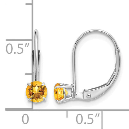 14k White Gold 4mm Round November/Citrine Leverback Earrings