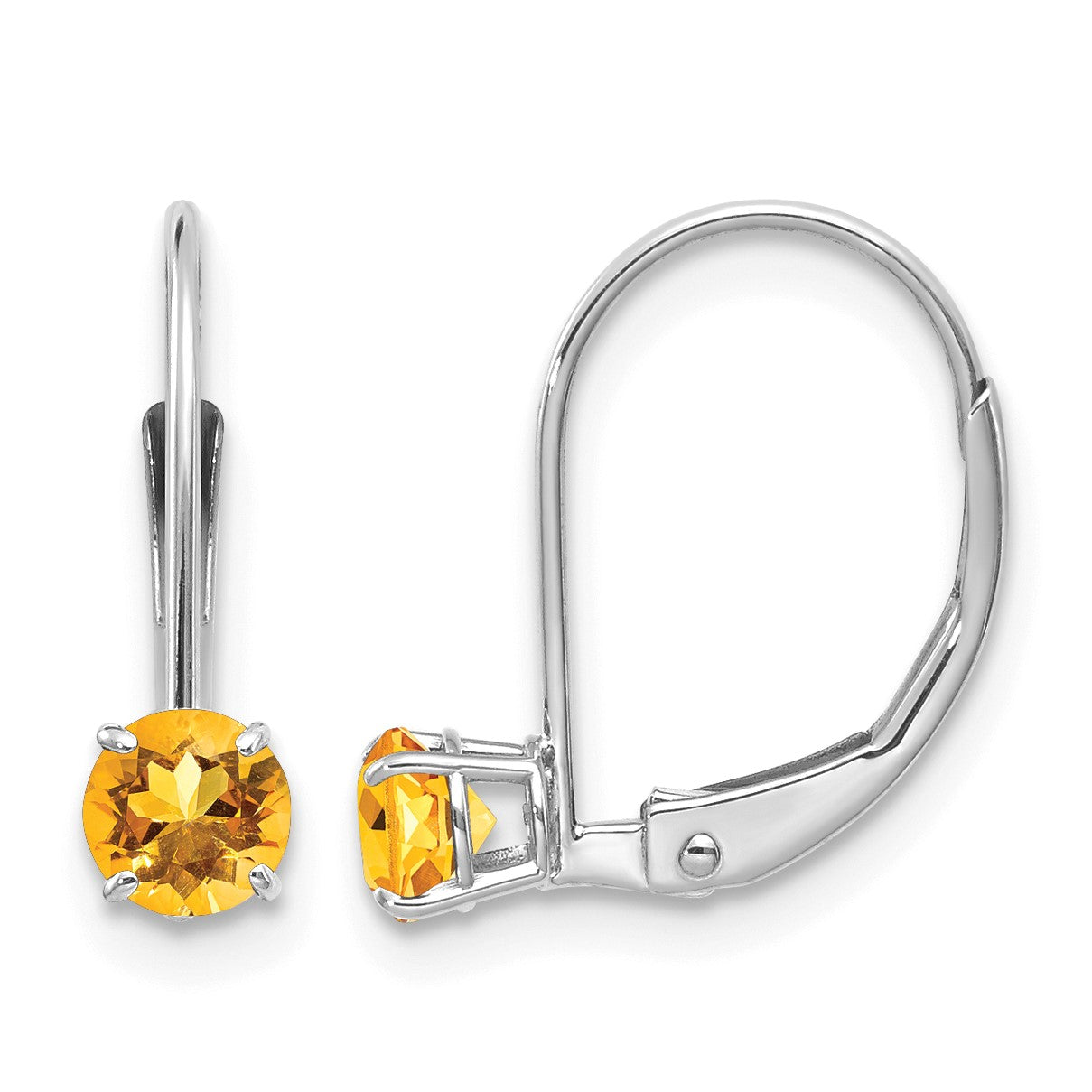 14k White Gold 4mm Round November/Citrine Leverback Earrings