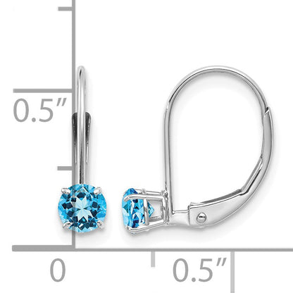 14k White Gold 4mm Round December/Blue Topaz Leverback Earrings