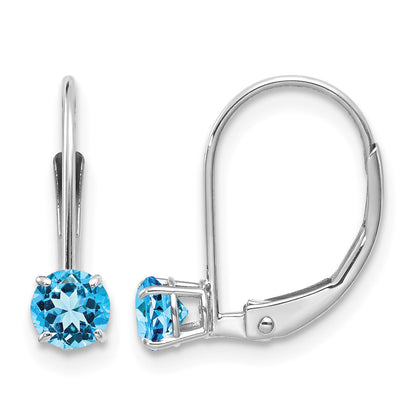 14k White Gold 4mm Round December/Blue Topaz Leverback Earrings