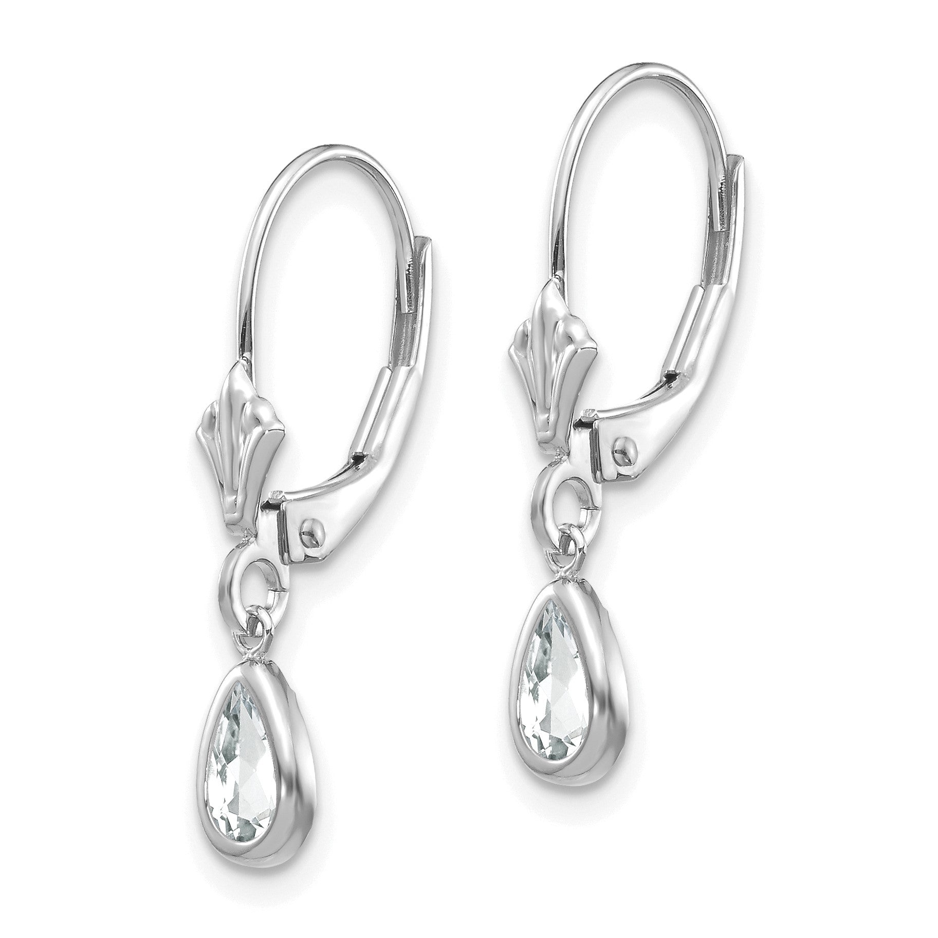 14k White Gold 6x4 Pear Bezel April/White Topaz Leverback Earrings