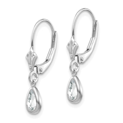 14k White Gold 6x4 Pear Bezel April/White Topaz Leverback Earrings