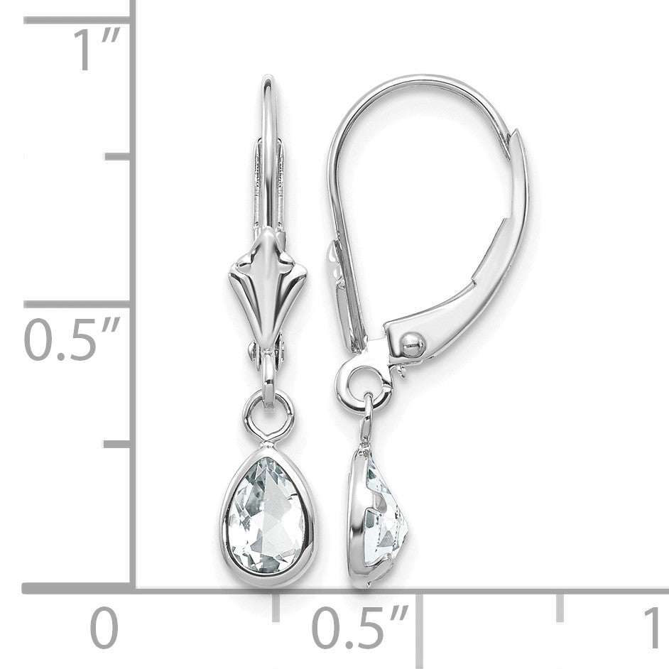 14k White Gold 6x4 Pear Bezel April/White Topaz Leverback Earrings
