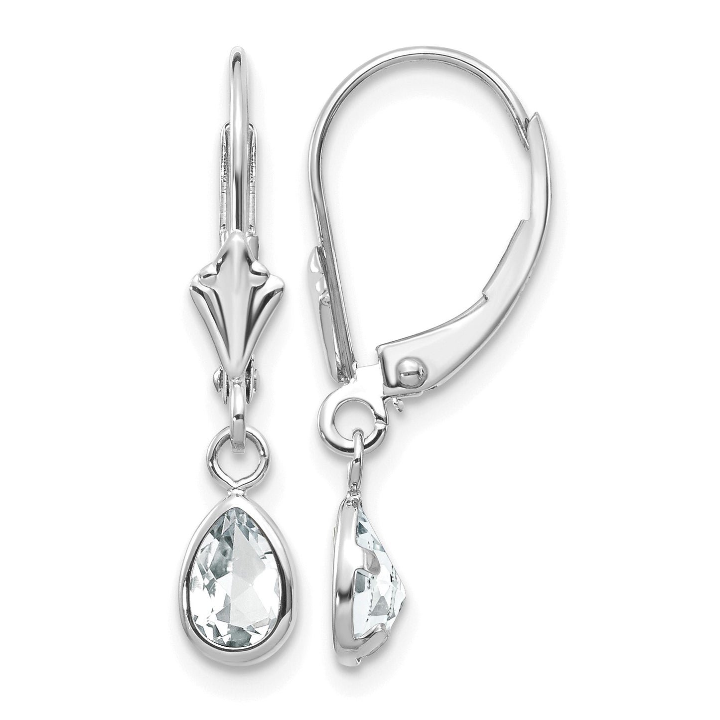 14k White Gold 6x4 Pear Bezel April/White Topaz Leverback Earrings