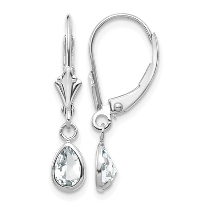 14k White Gold 6x4 Pear Bezel April/White Topaz Leverback Earrings