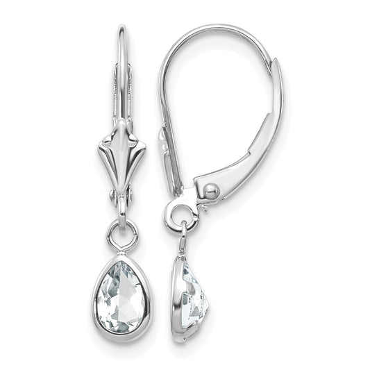 14k White Gold 6x4 Pear Bezel April/White Topaz Leverback Earrings