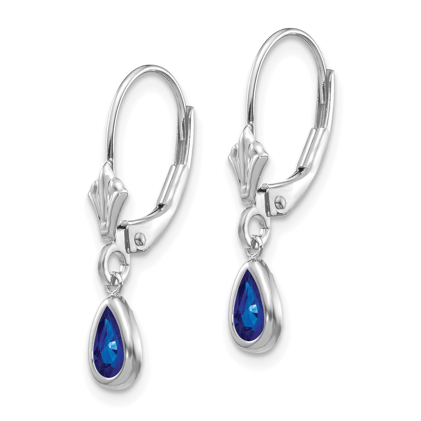 14k White Gold 6x4 Pear Bezel September/Sapphire Leverback Earrings