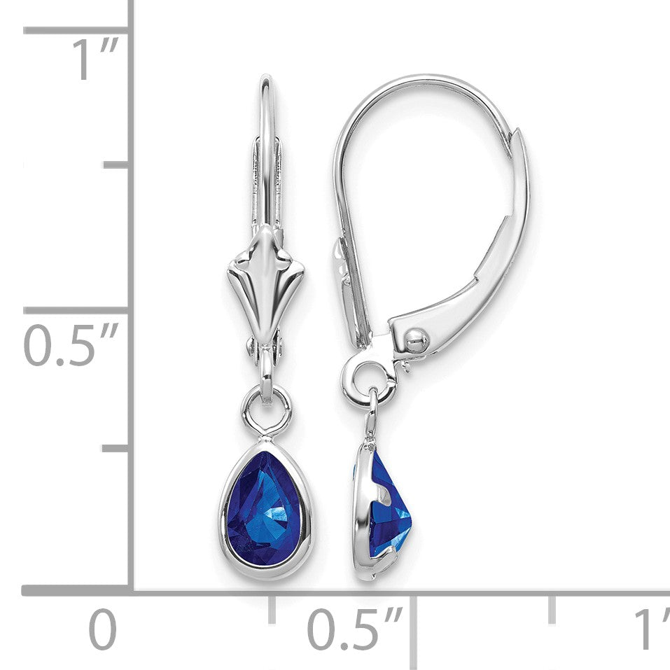 14k White Gold 6x4 Pear Bezel September/Sapphire Leverback Earrings