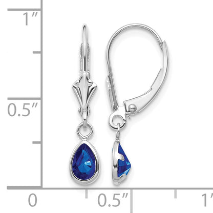 14k White Gold 6x4 Pear Bezel September/Sapphire Leverback Earrings