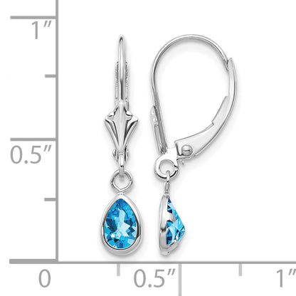14k White Gold 6x4 Pear Bezel December/Blue Topaz Leverback Earrings
