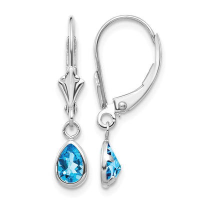 14k White Gold 6x4 Pear Bezel December/Blue Topaz Leverback Earrings