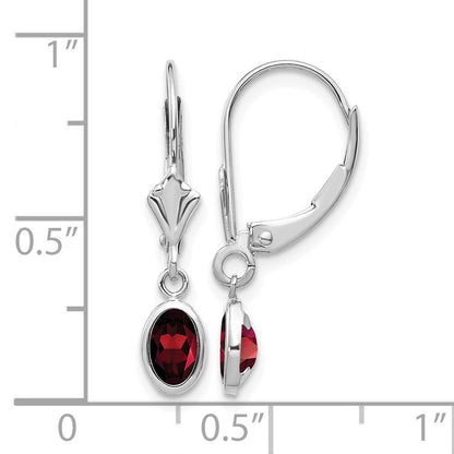 14k White Gold 6x4 Oval Bezel January/Garnet Leverback Earrings