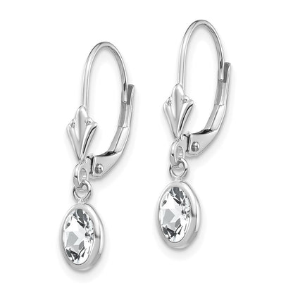 14k WG 6x4 Oval Bezel April/White Topaz Leverback Earrings