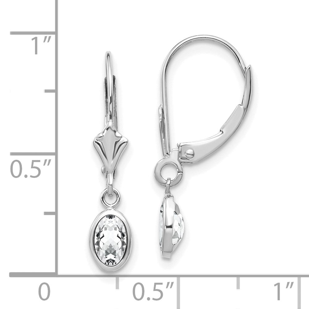 14k WG 6x4 Oval Bezel April/White Topaz Leverback Earrings