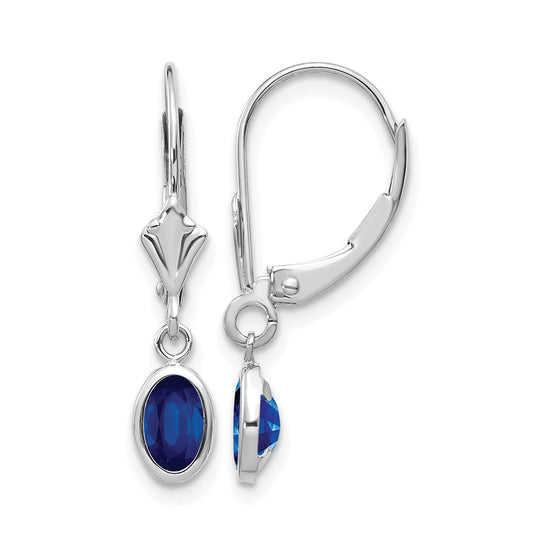 14k White Gold 6x4 Oval Bezel September/Sapphire Leverback Earrings