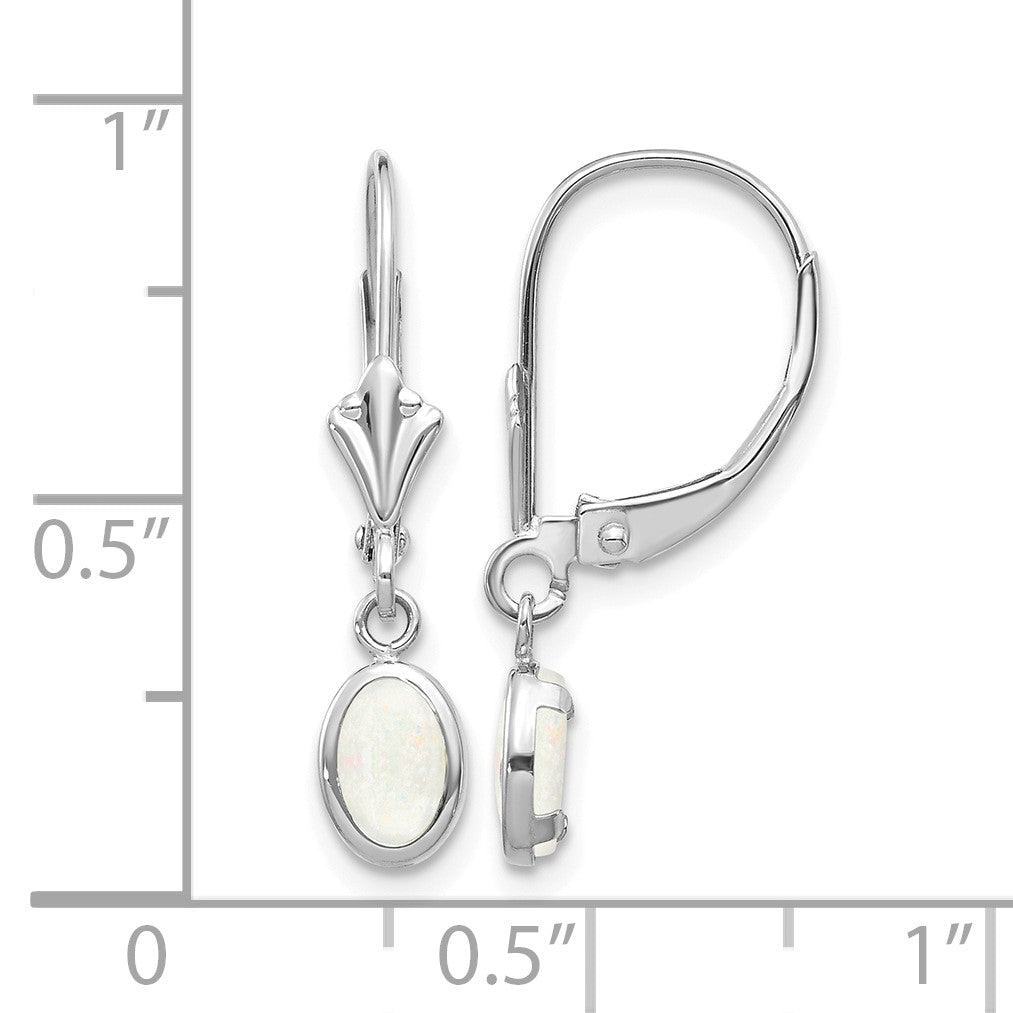 14k White Gold 6x4 Oval Bezel October/Opal Leverback Earrings