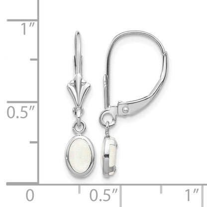 14k White Gold 6x4 Oval Bezel October/Opal Leverback Earrings