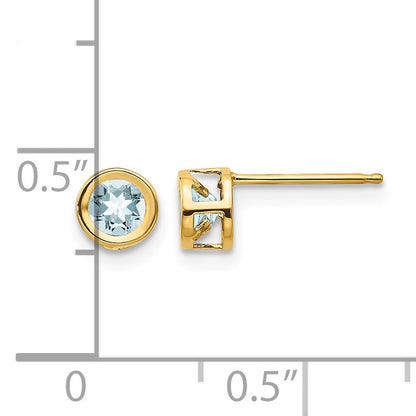14k 4mm Round Bezel March/Aquamarine Post Earrings