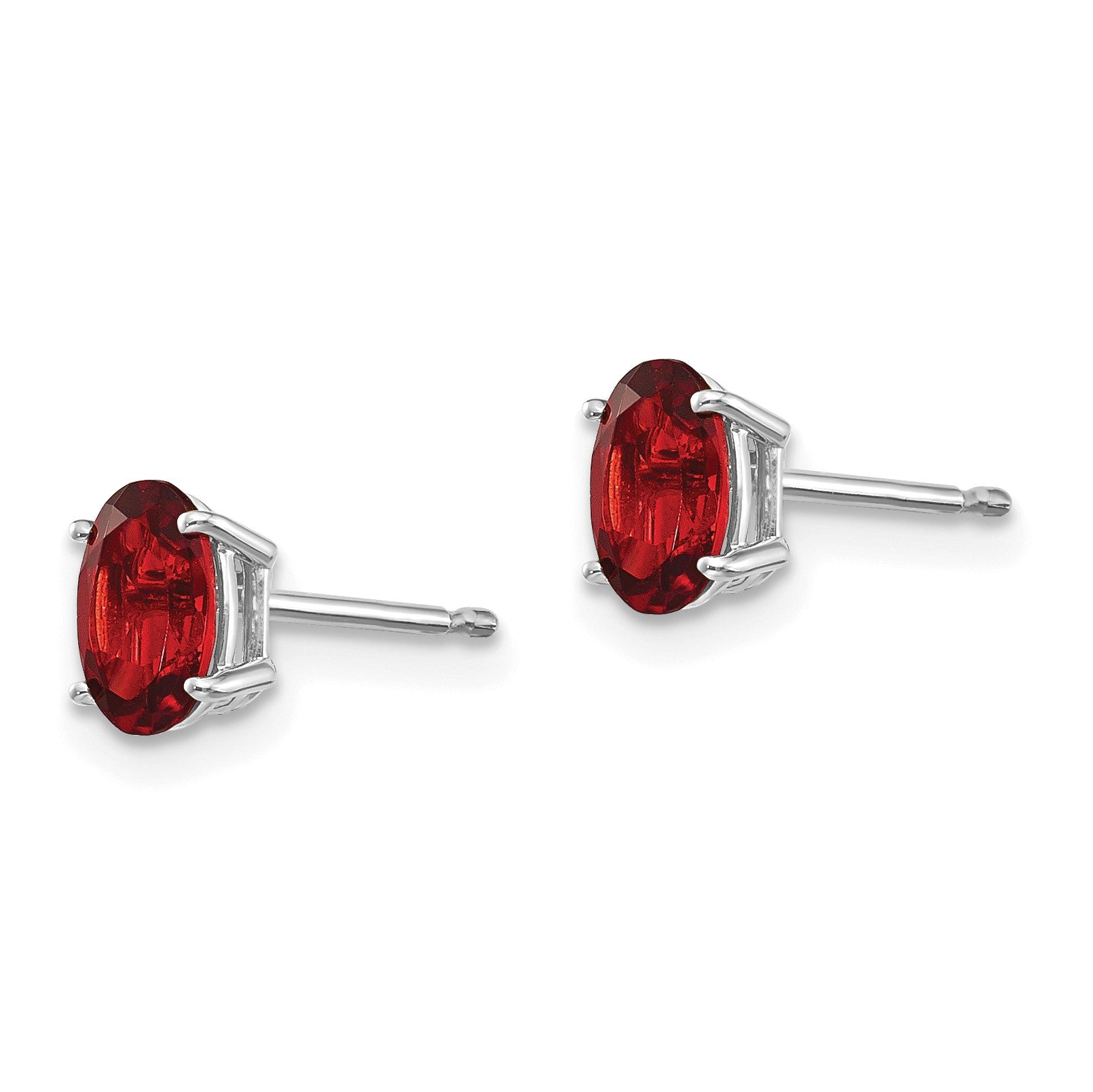 14k White Gold 6x4 Oval January/Garnet Post Earrings