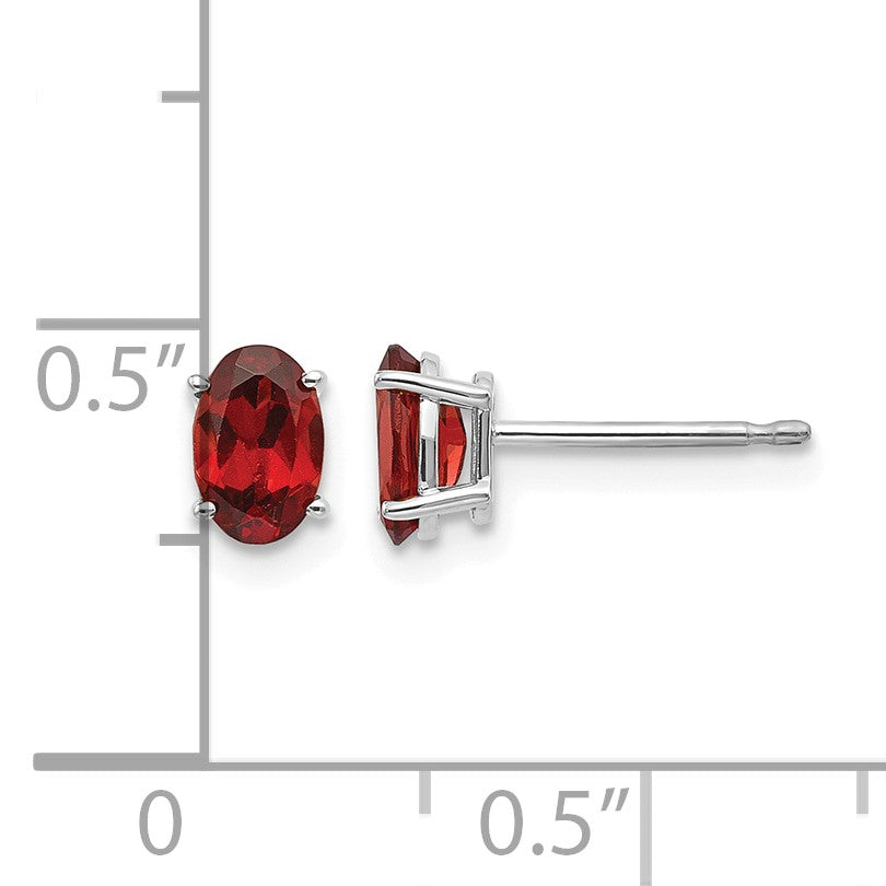 14k White Gold 6x4 Oval January/Garnet Post Earrings