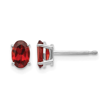 14k White Gold 6x4 Oval January/Garnet Post Earrings