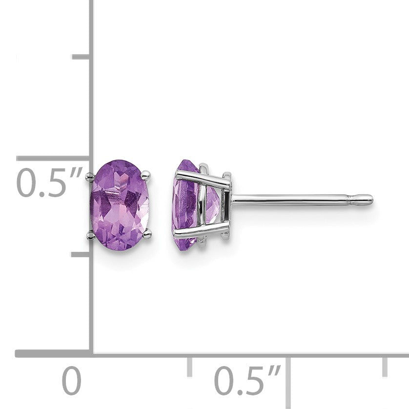 14k White Gold 6x4 Oval February/Amethyst Post Earrings