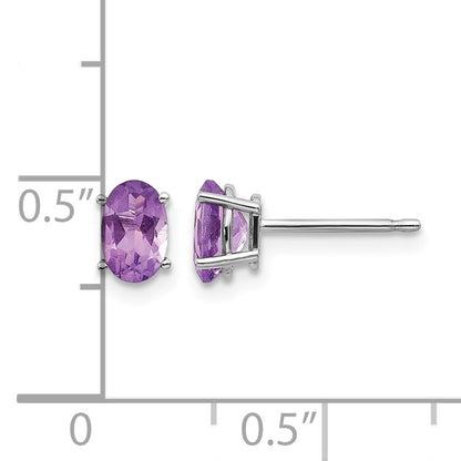 14k White Gold 6x4 Oval February/Amethyst Post Earrings