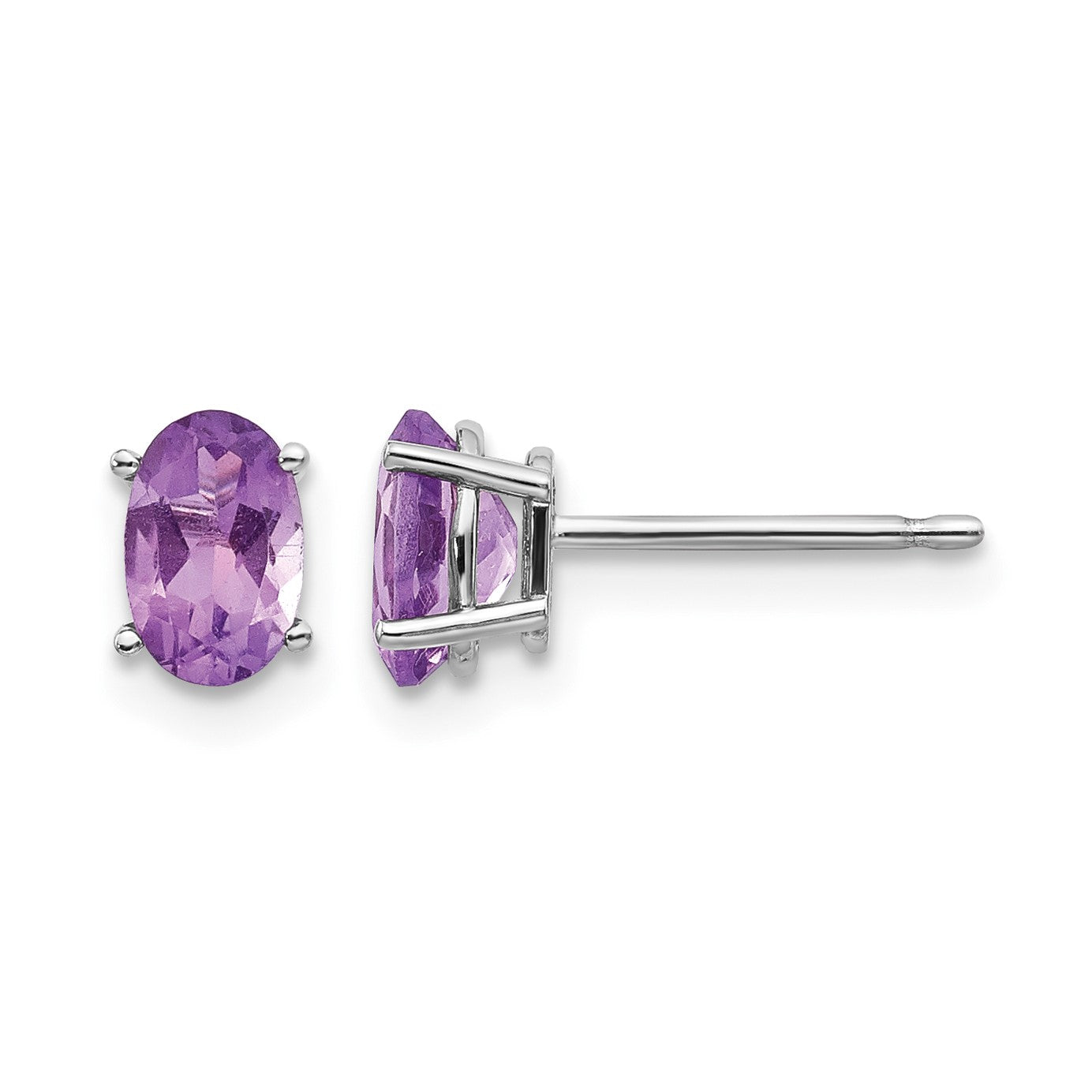 14k White Gold 6x4 Oval February/Amethyst Post Earrings
