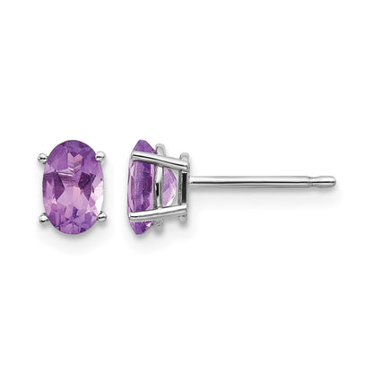 14k White Gold 6x4 Oval February/Amethyst Post Earrings