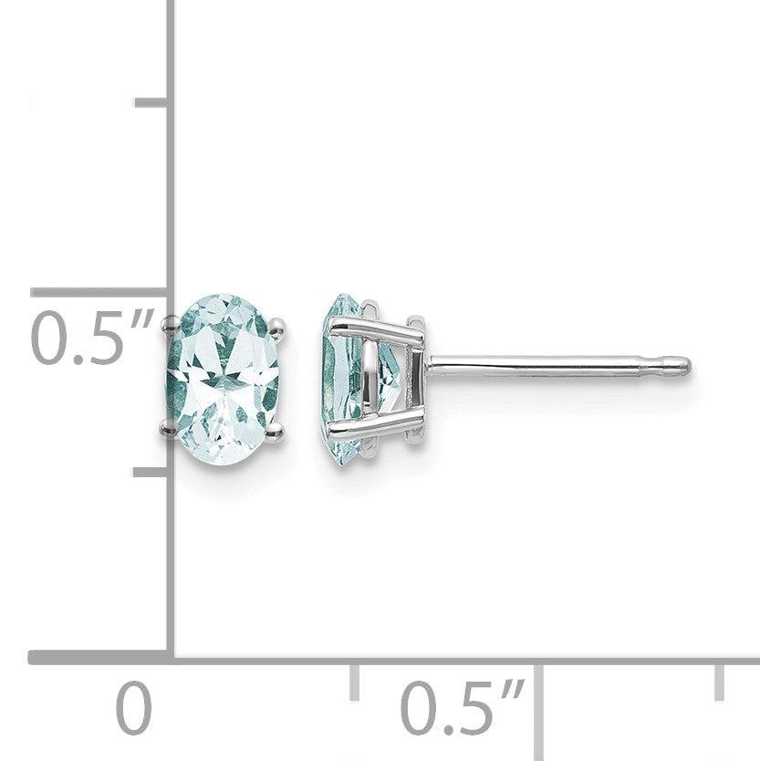 14k White Gold 6x4 Oval March/Aquamarine Post Earrings