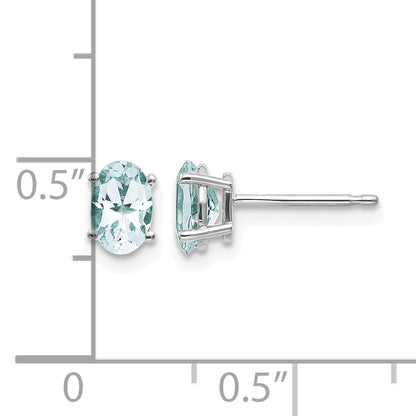 14k White Gold 6x4 Oval March/Aquamarine Post Earrings