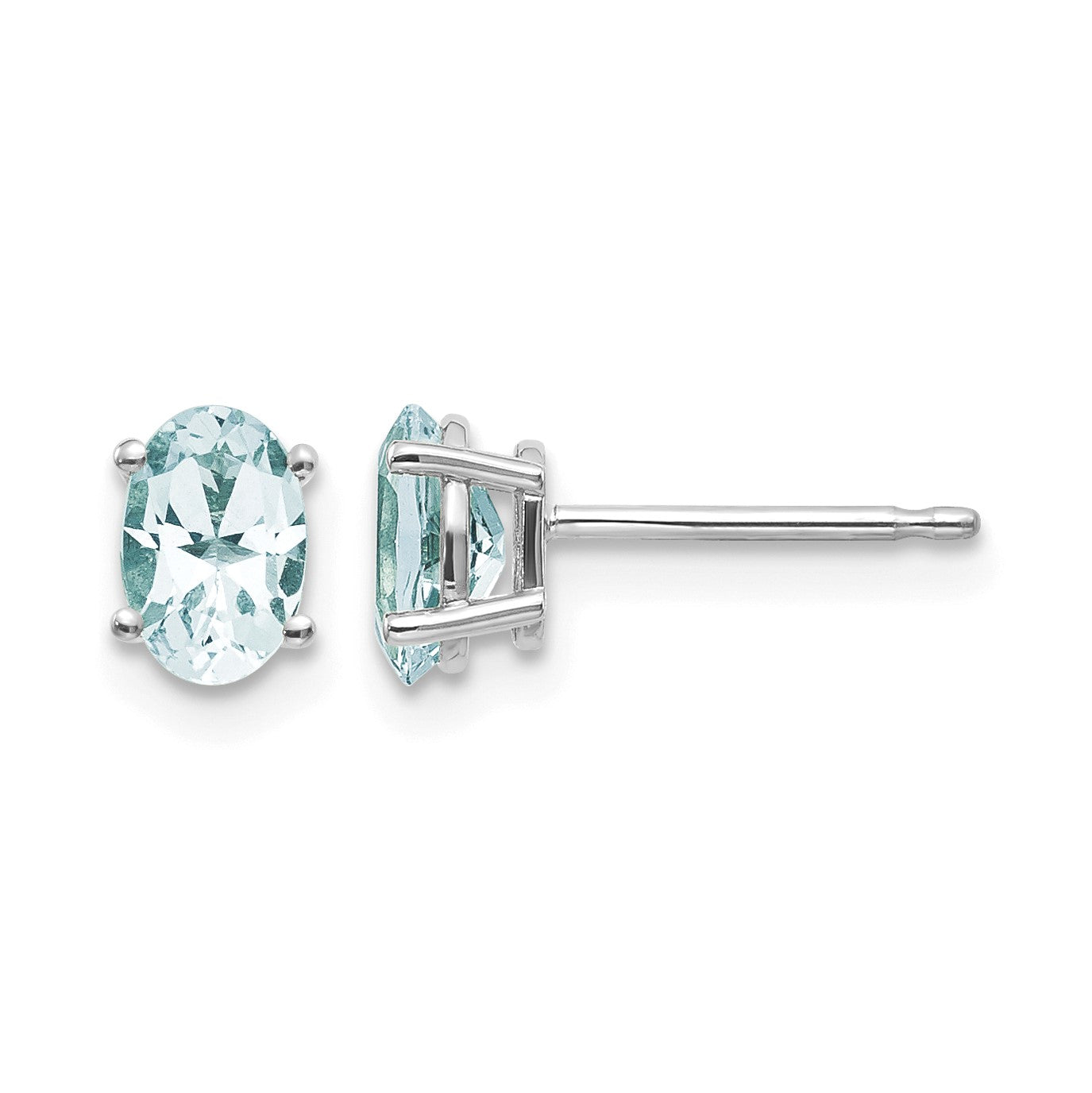 14k White Gold 6x4 Oval March/Aquamarine Post Earrings