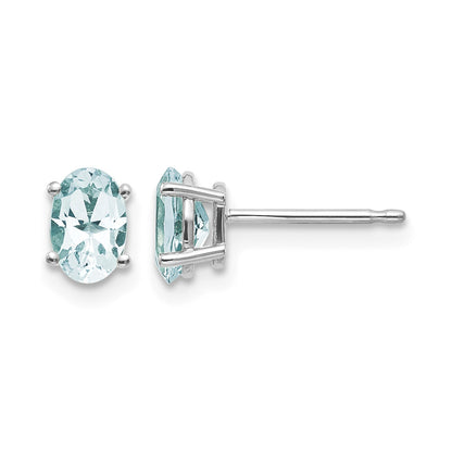 14k White Gold 6x4 Oval March/Aquamarine Post Earrings