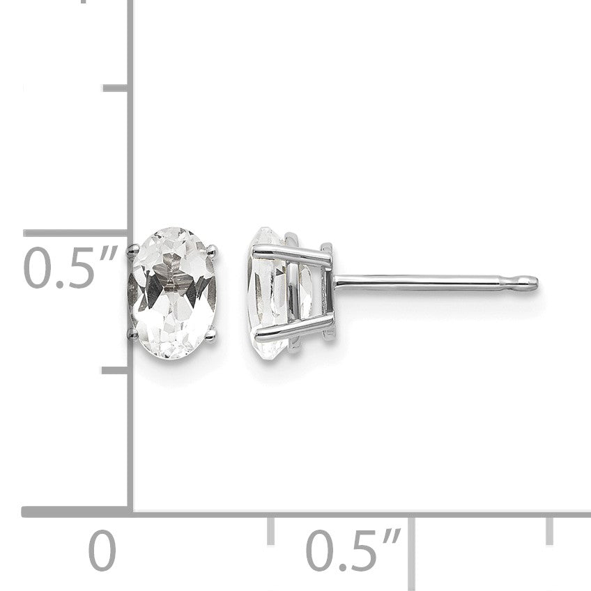 14k White Gold 6x4 Oval April/White Topaz Post Earrings