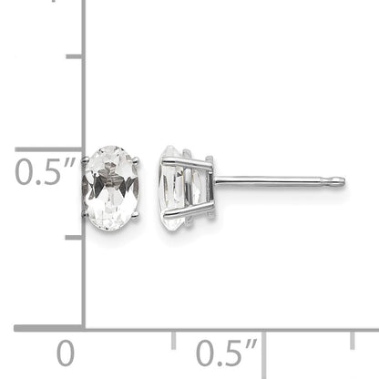 14k White Gold 6x4 Oval April/White Topaz Post Earrings