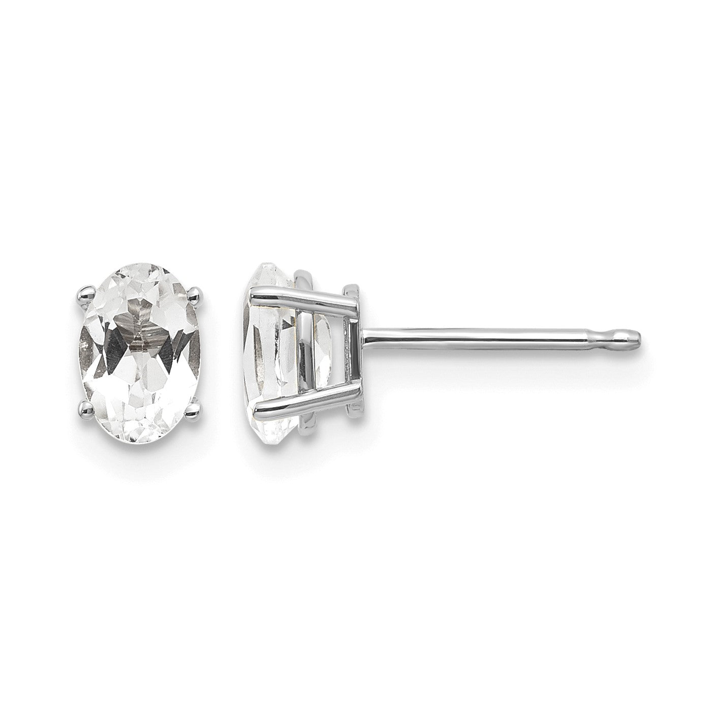 14k White Gold 6x4 Oval April/White Topaz Post Earrings