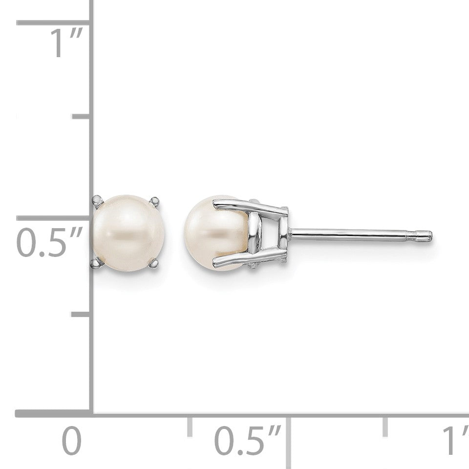 14k White Gold 4.5mm Round June/Freshwater Cultured Pearl Post Earrings