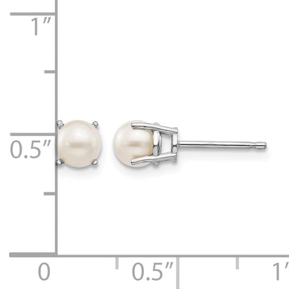 14k White Gold 4.5mm Round June/Freshwater Cultured Pearl Post Earrings