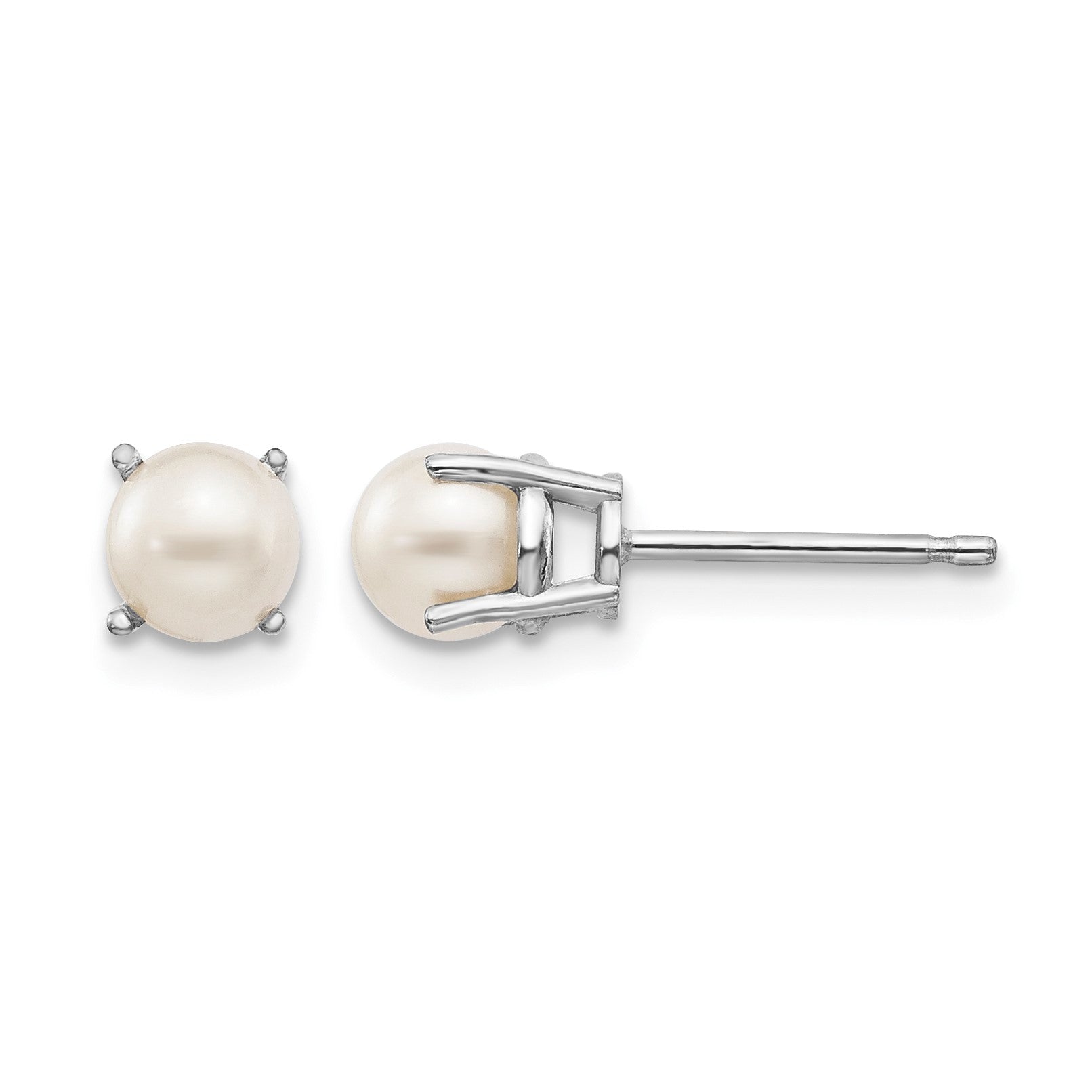 14k White Gold 4.5mm Round June/Freshwater Cultured Pearl Post Earrings