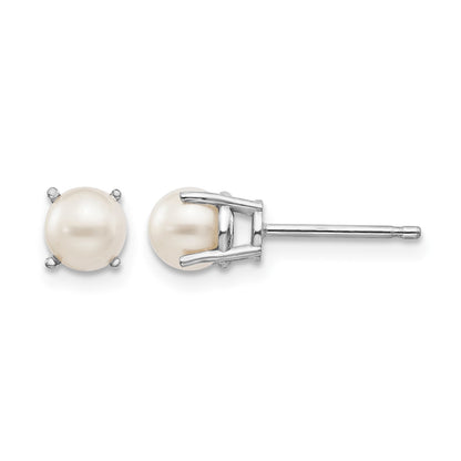 14k White Gold 4.5mm Round June/Freshwater Cultured Pearl Post Earrings